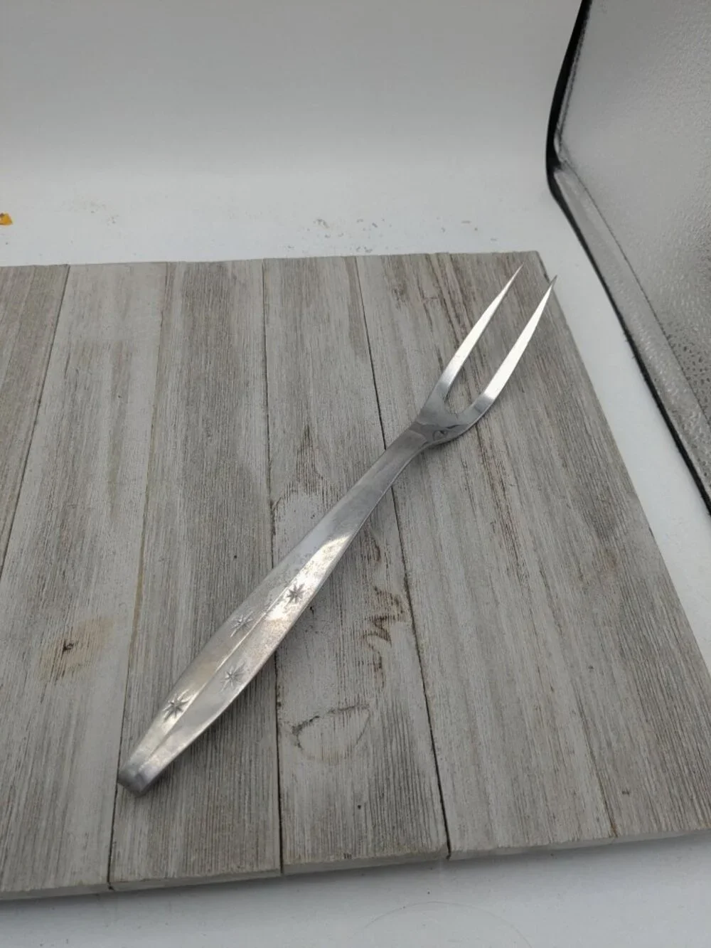 Vintage Regent Sheffield Solid Stainless Steel Meat Serving Fork Star Design